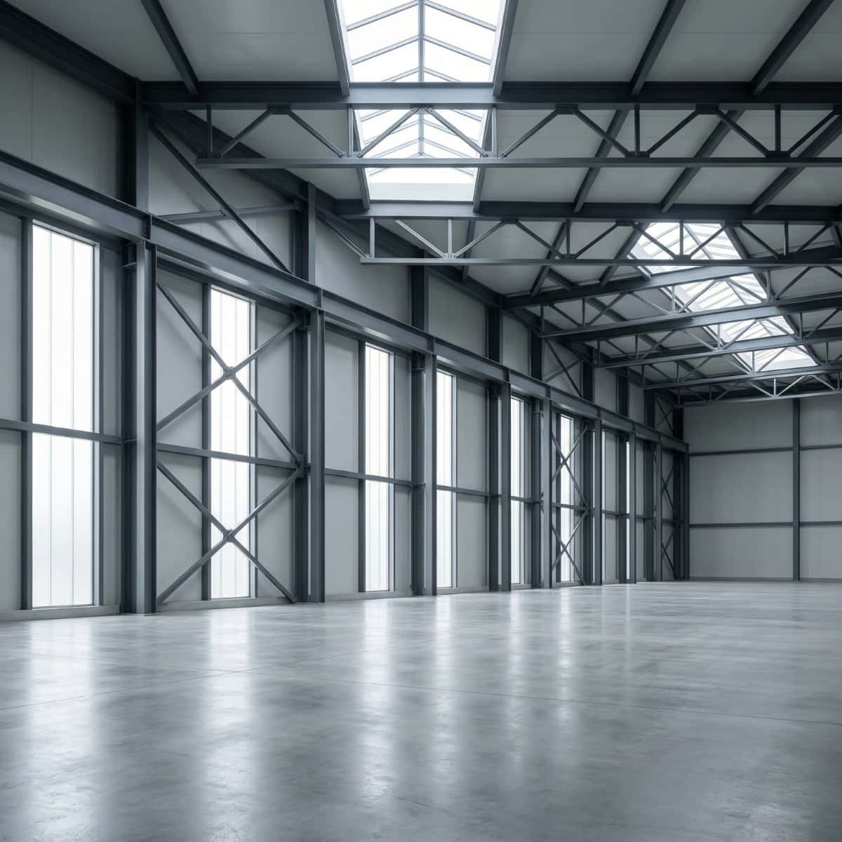 Intérieur de bâtiment industriel métallique modulable avec charpente apparente
