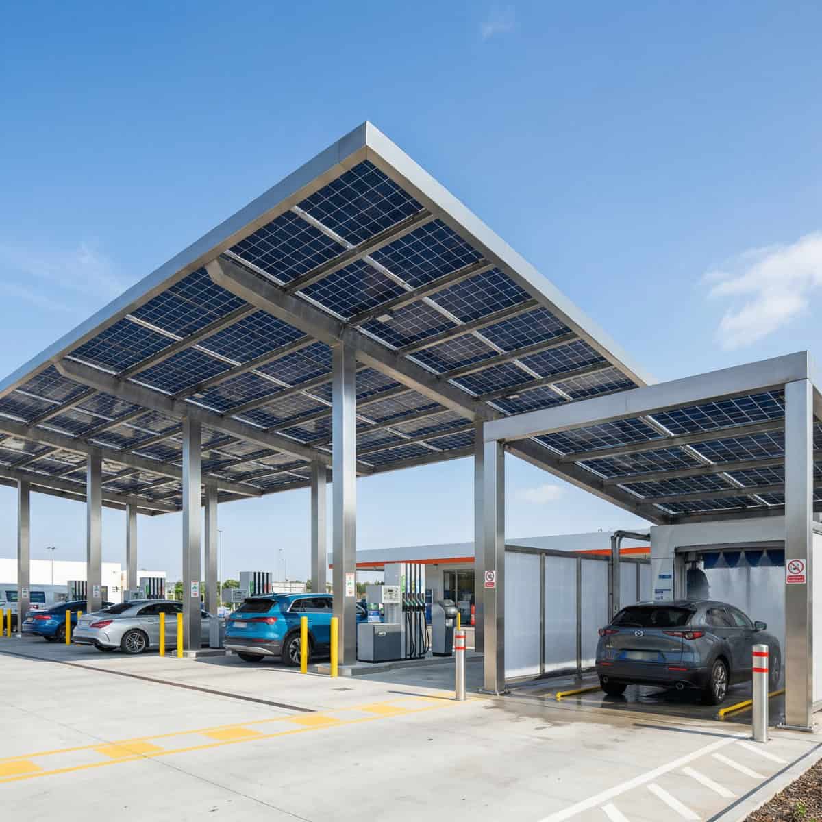 Ombrières solaires AMD pour station-service et aire de lavage